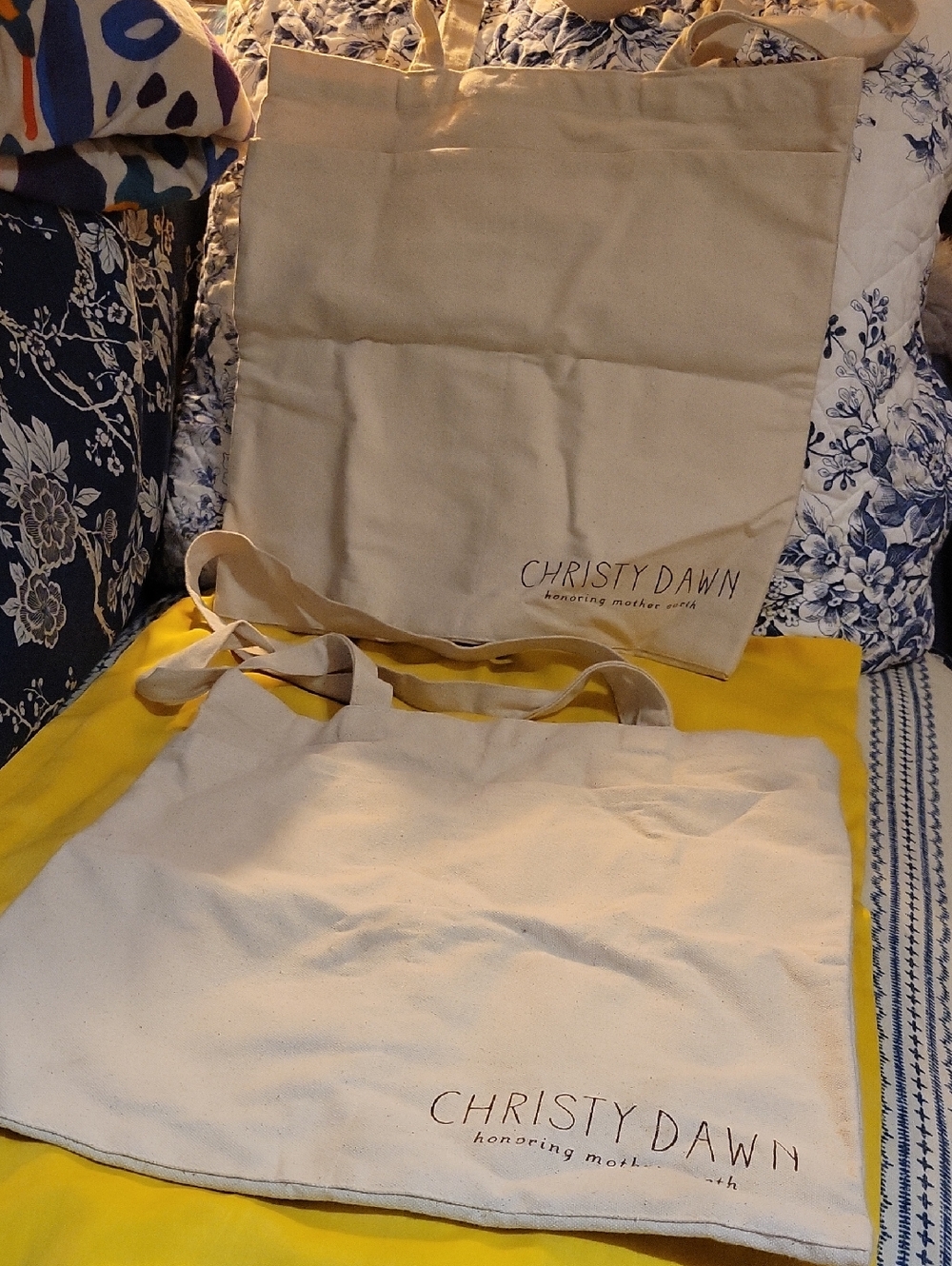 Christy Dawn tote bags (2 available) 15" square, Cotton